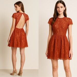 NWT Stylestalker Orange Mini Dress Women's Medium Open-Back Lace Cocktail Dress